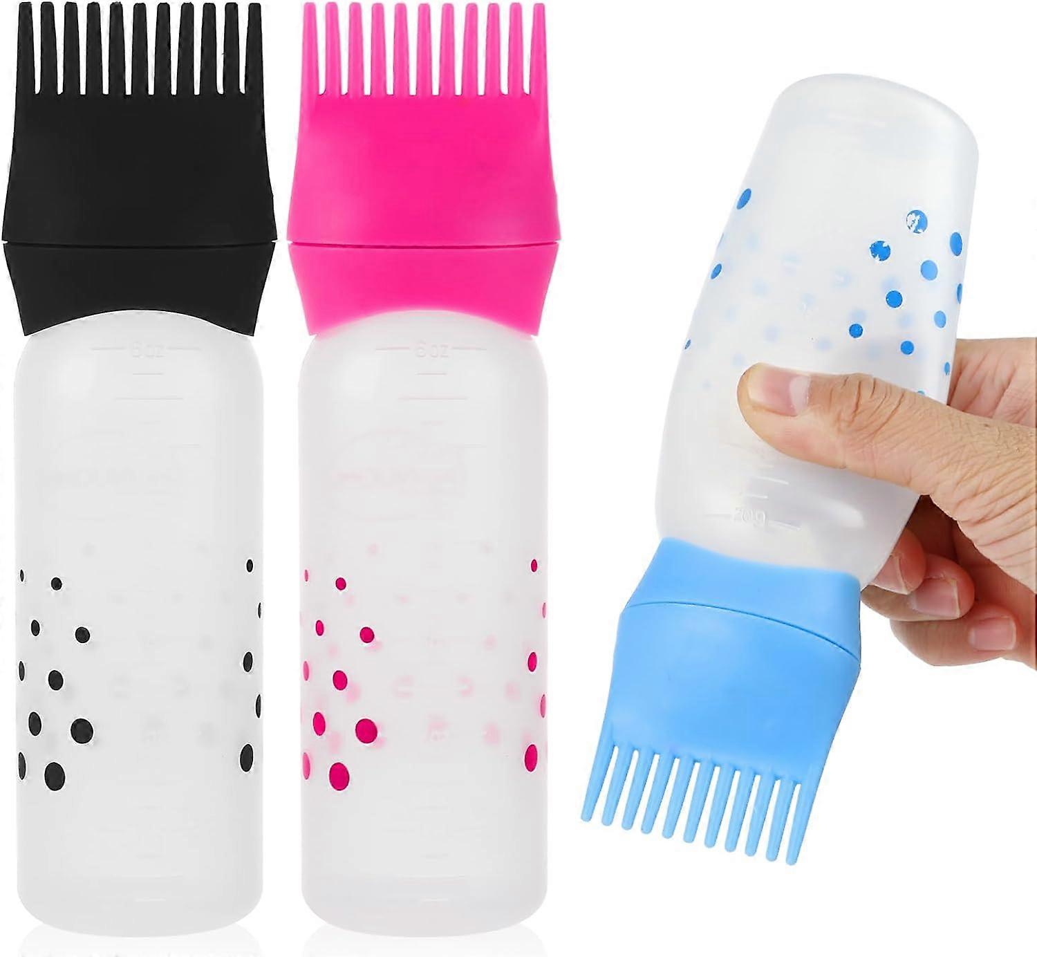 3 Pack Root Comb Applicator Bottle Plastic Squeeze Bottle Applicator Brush with Graduated Scale, Hairdressing Coloring Styling Tool