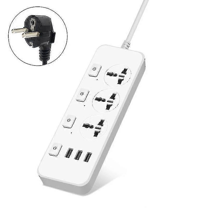 Us/uk/eu Power Strip 5v2.1a Surge Protector With 3 Outlets 3 Usb Excellent