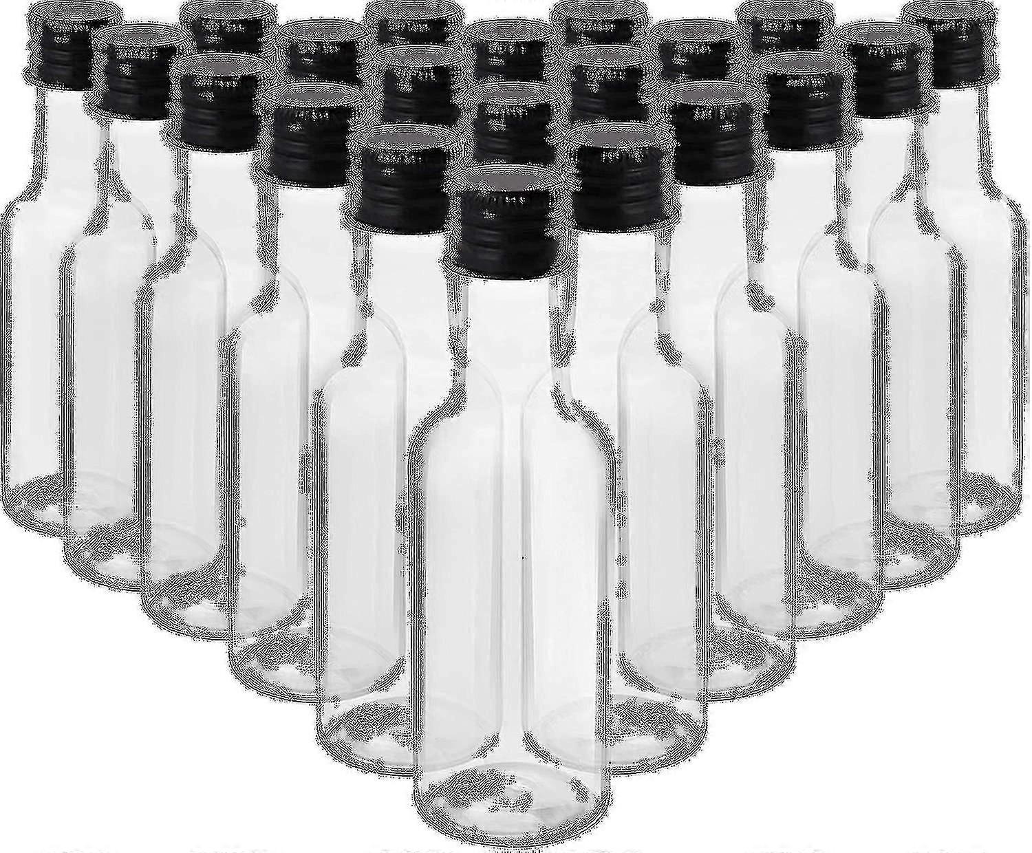 Mini Liquor Bottles (24 Pack) - Reusable Plastic 50ml Empty Spirit Bottles With Black Screw Caps And Liquid Funnel