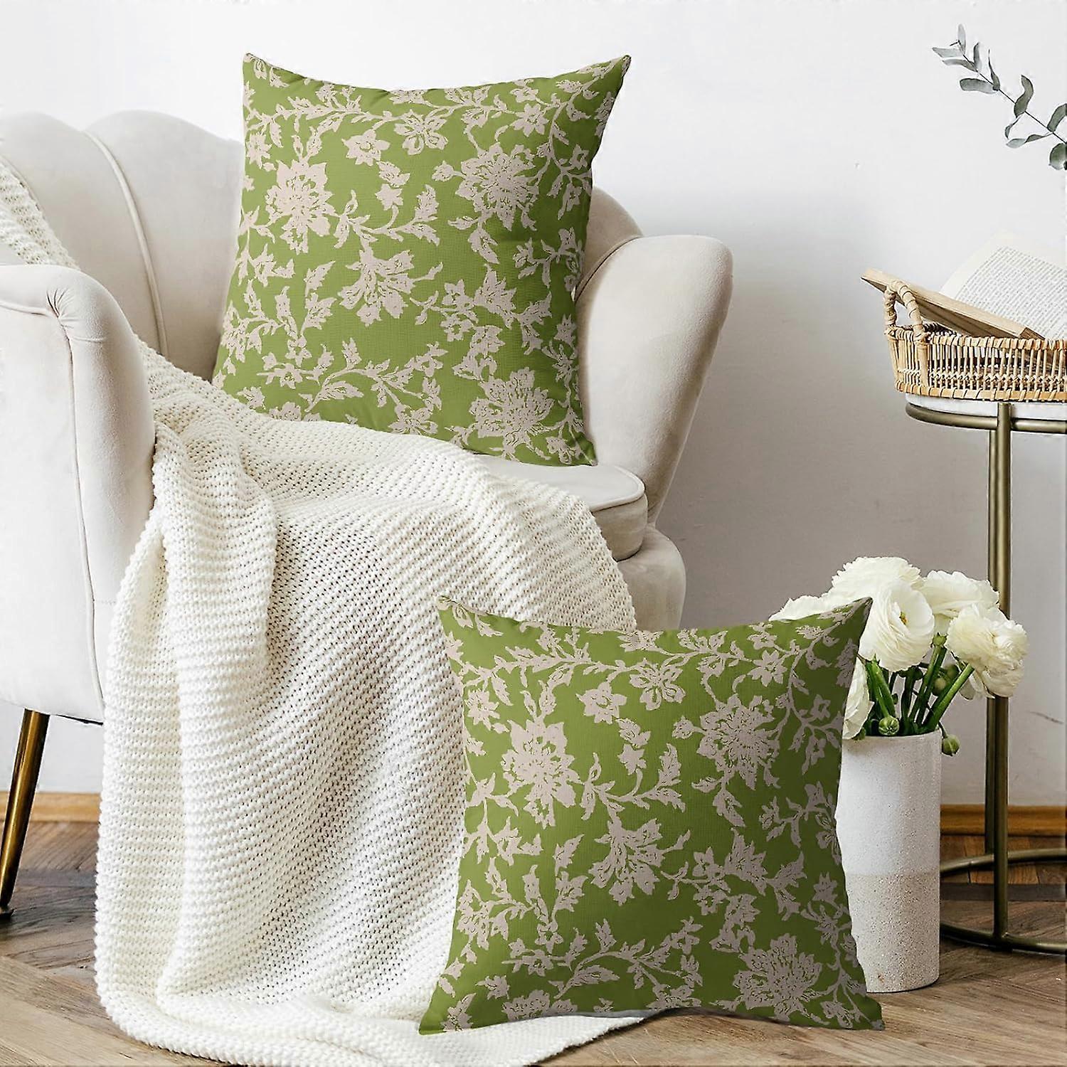 خمر كتلة الأزهار طباعة أغطية وسادة 20x20 مجموعة من 2 ليمون أخضر بني كريم كريم نمط زهرة ريفي النمط القديم زخرفية رمي وسادة الحالات في الهواء الطلق F