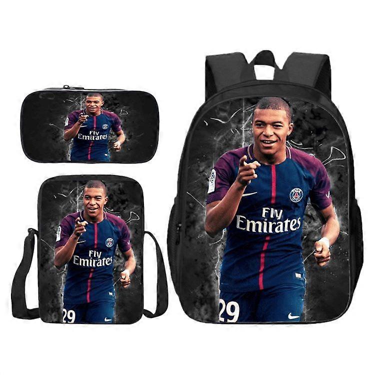 3 יחידות/סט כדורגל סופרסטאר Mbappe תרמיל תיק בית ספר נסיעות מחברת תיקים למחשב נייד לילדים סטודנטים