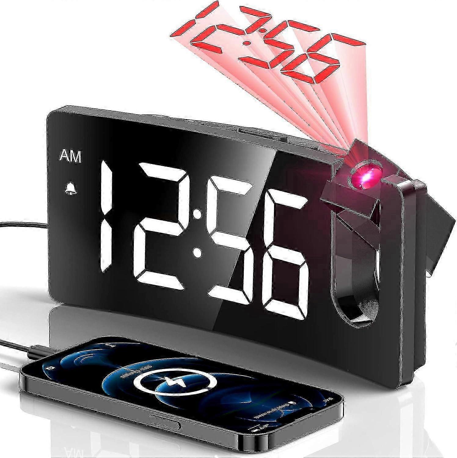 Projection Alarm Clock, Digital Clock With 180 Rotatable Projector, 3-level Brightness Dimmer,-YH
