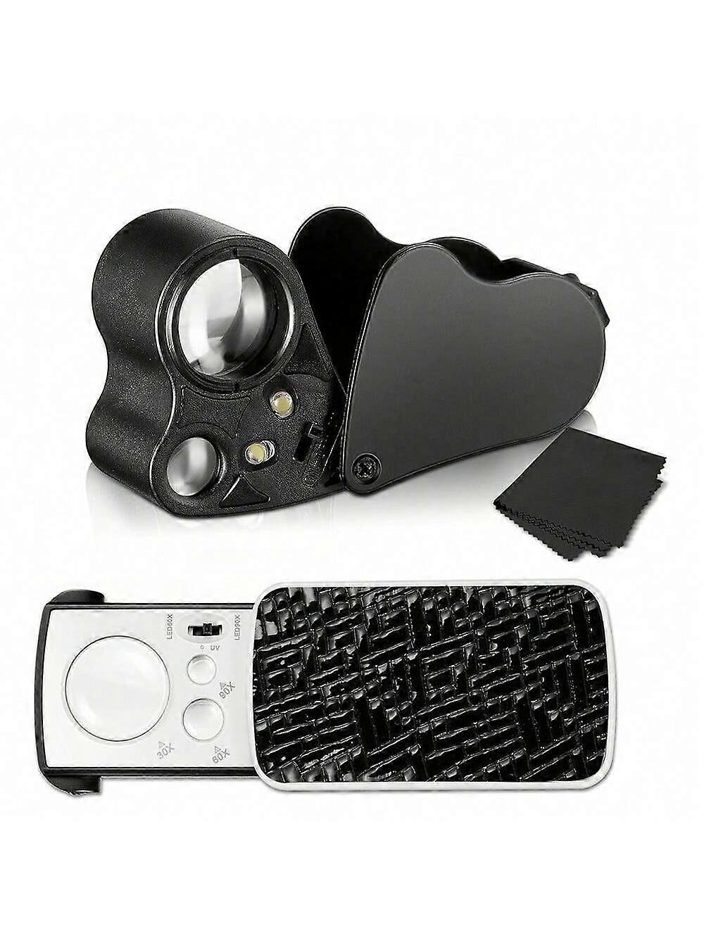 LED Magnifying Glass, Retractable Jewelry Magnifier Loupe, Foldable For Antiques, Jade, Gemstones Identification, Handheld With Light, Set