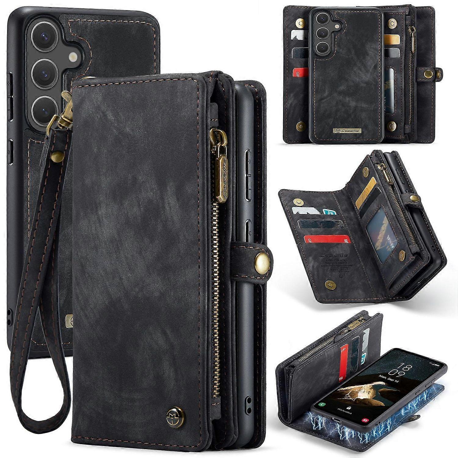 For Samsung Galaxy S25 faux leather multifunctional case cover black