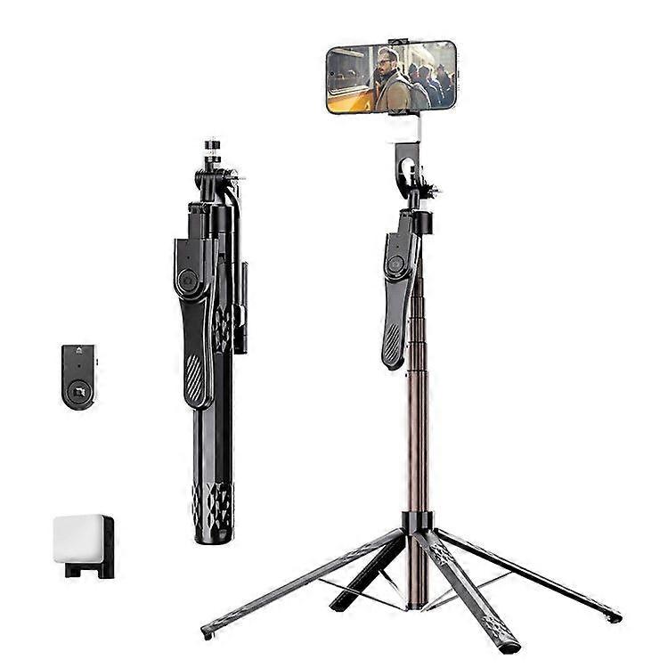 1.85m Aluminum Alloy Rod Extendable Four-Legged Stand Phone Holder Bluetooth Selfie Stick with 1 Fill Light