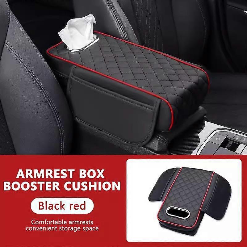 SEAMETAL Car Armrest Tissue Box Cushion PU Leather Arm Rest Cushion Tissue Holder Soft Height Pad with Storage Bag