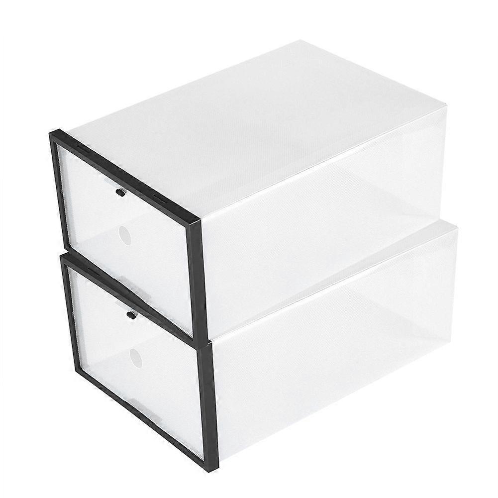 2pcs Clear Foldable Plastic Drawer Shoe Storage Case Stackable Box Organizer ,Black