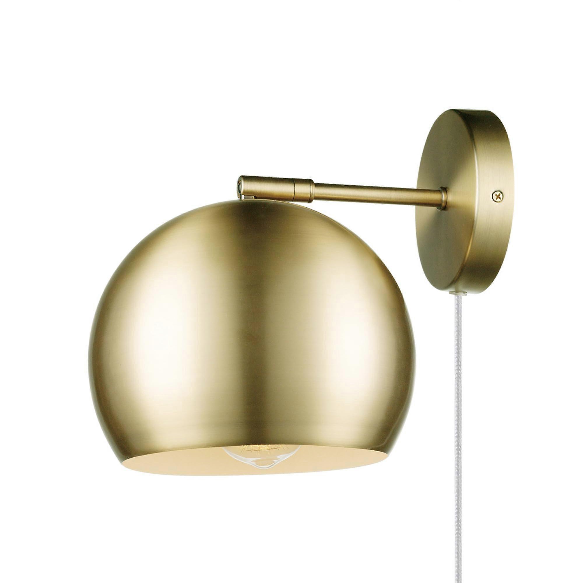 Wall lamp, matte brass, white fabric lampshade