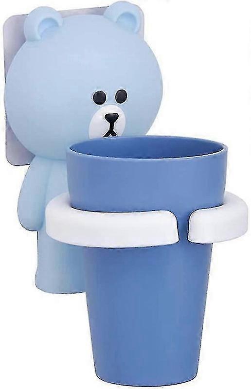 Children's Toothbrush Cup with Blue Bear Pattern Design