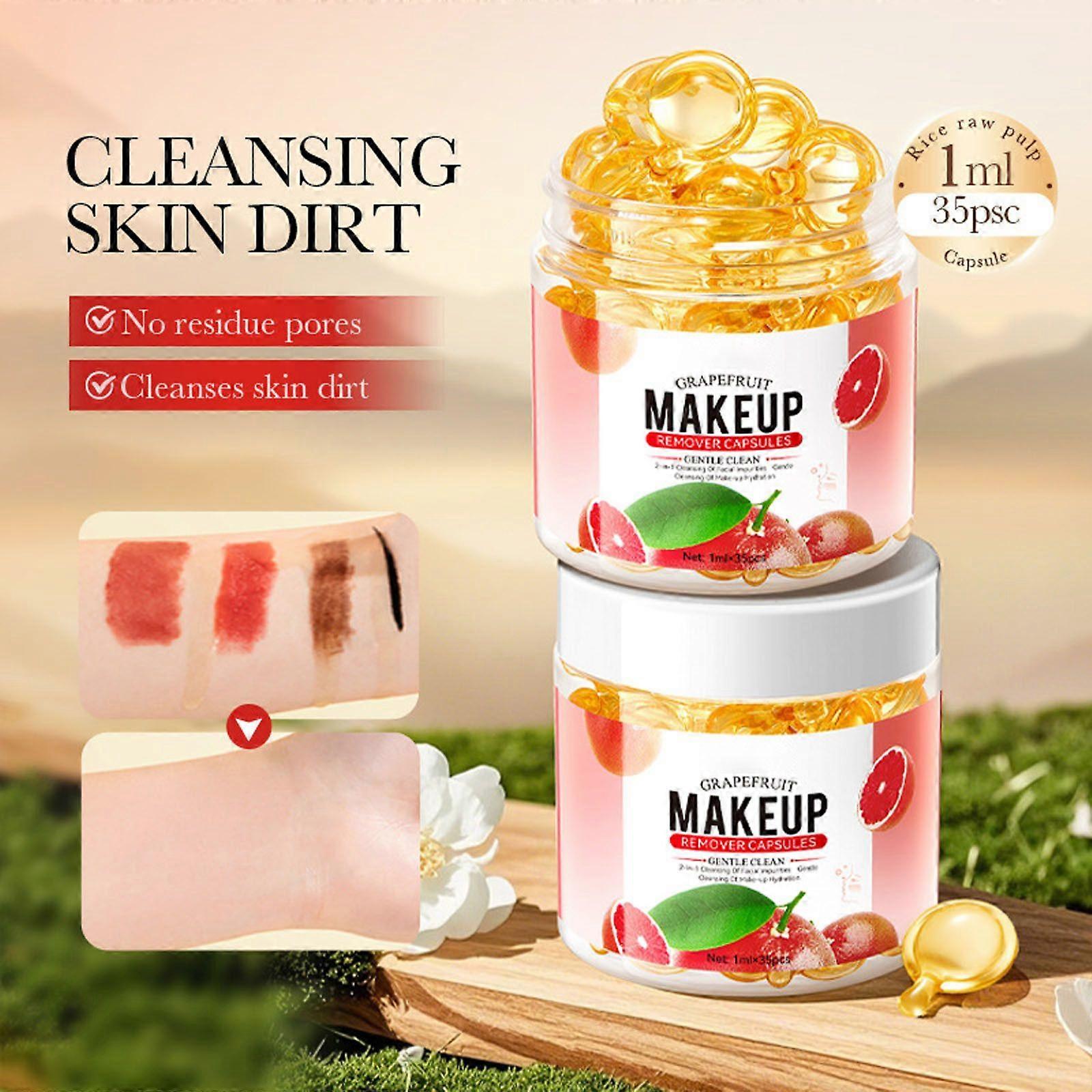 Grapefruit Cleansing Balm Capsules 35 Pcs Travel-Size Makeup Remover With Cold Vegan 1-Step Melting Tech 35ml Flye251423