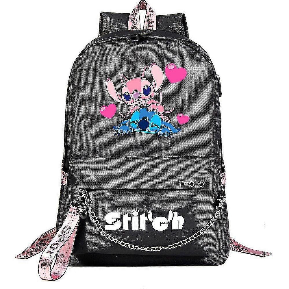 Lilo &; Stitch Reppu USB-portilla - Canvas Kirjalaukku Reppu pojille ja tytöille - Opiskelijat Koululaukku, Matkamochilat
