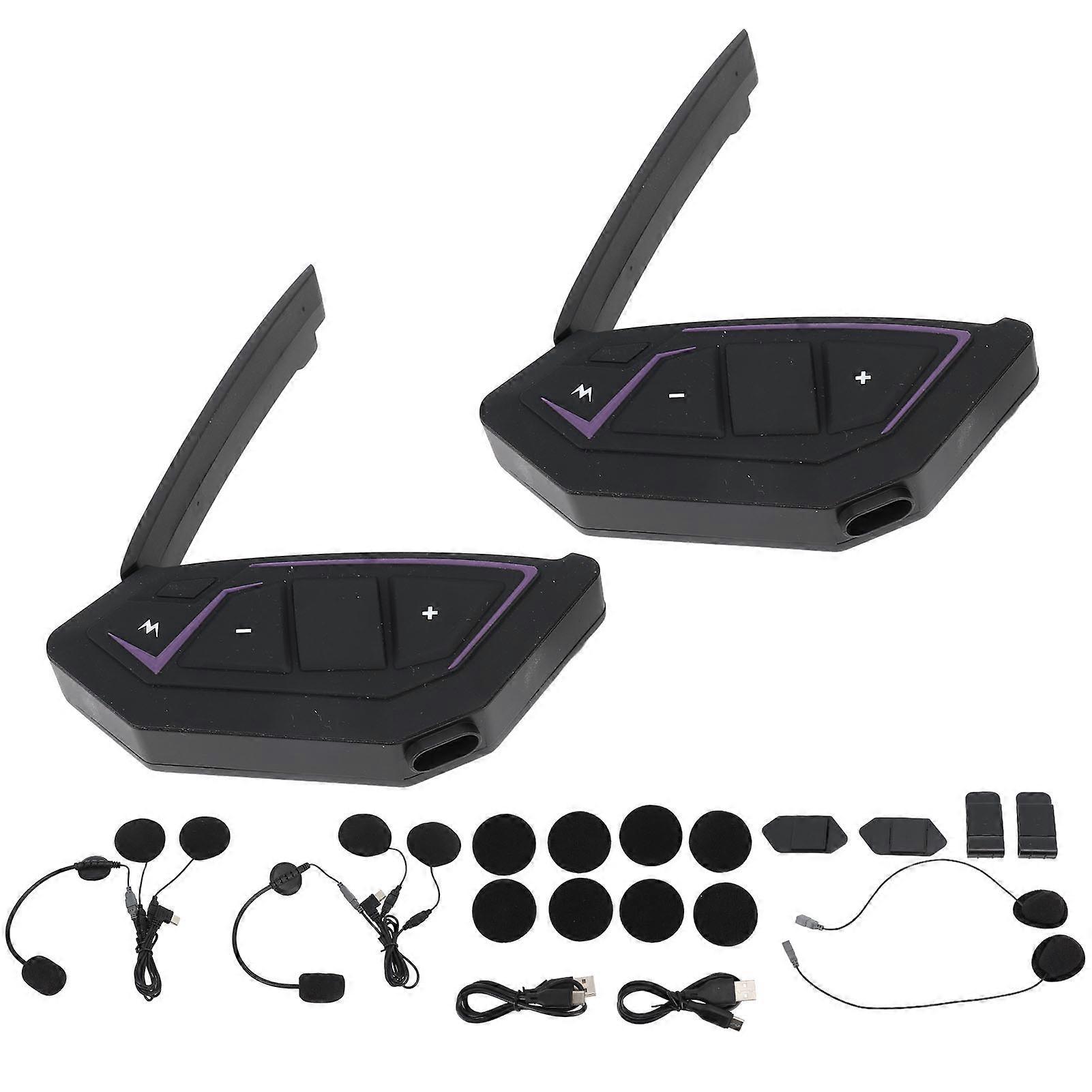 2 Pcs Motorcycle Helmet Intercom Bluetooth 5.1 Mesh Intercom System CVC Noise Reduction for 8 Riders Group Talking