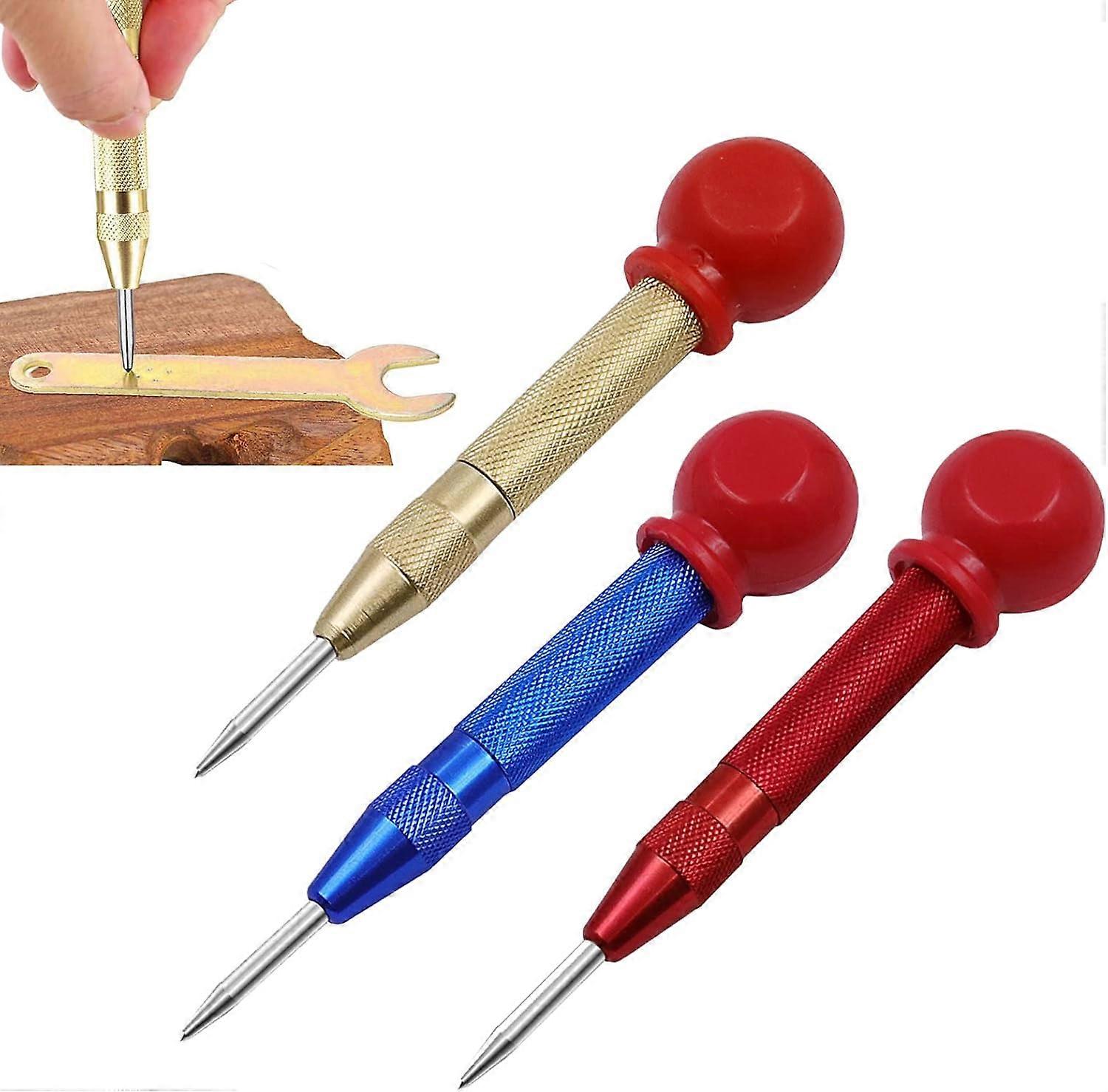 3 Pieces Automatic Center Punches Automatic Center Punches for Wood Metal Plastic Tablet Car Window with Cushion Cap and Adjustable Effect