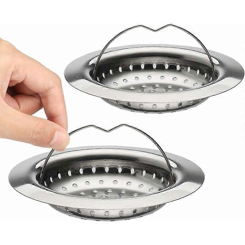 2 Kitchen Sink Filter with Handle, Stainless Steel Sink Strainer with Handle, Kitchen Tray Grid, Diameter of 110 mm Easy to Clean
