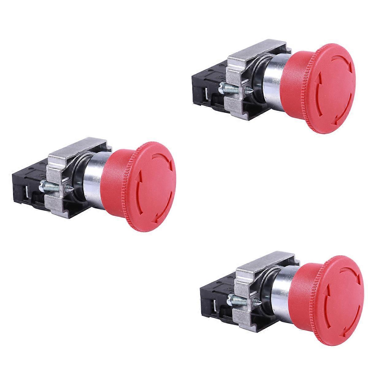 3pcs 22mm NC Red Mushroom Emergency Stop Push Button Switch 600V 10A ZB2-BE102C XB2-BS542X1