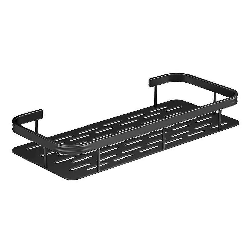 Bathroom Aluminum Shelf Shower No Drill Wall Mounted Organizer Rectangular Storage Rack-Black