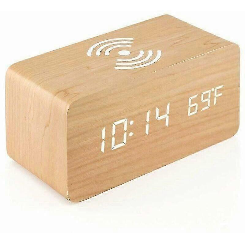 Digital Alarm Clock with Wireless Charger LED Desk Alarm Clock Temperature Display