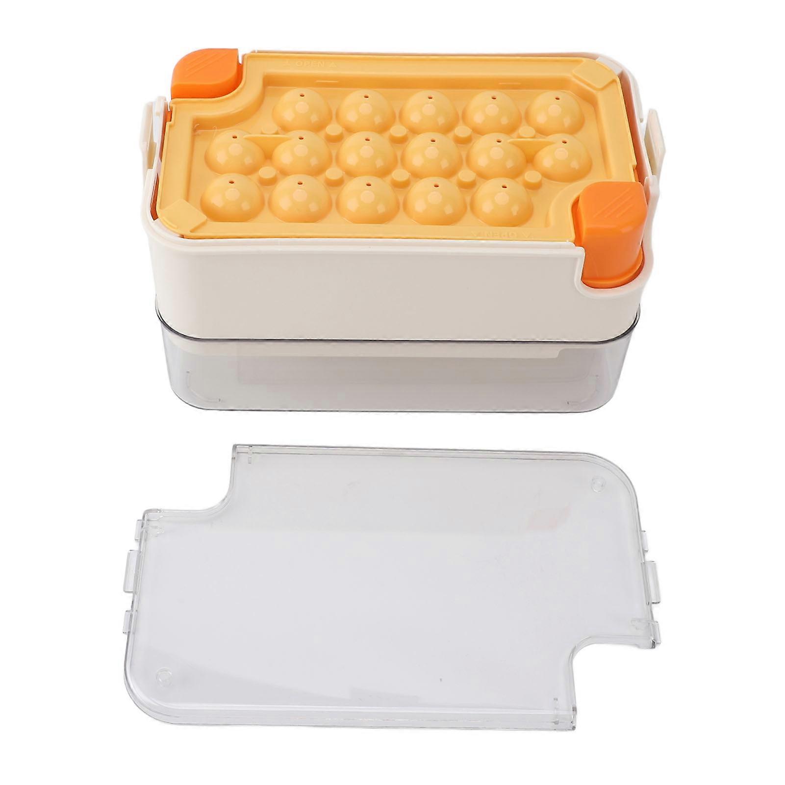 Ice Cube Tray with Lid and Bin PP 16 Round Ice Cubes Maker Mould with Scoop for Cocktail Whiskey Milk Tea Chilling Drinks 