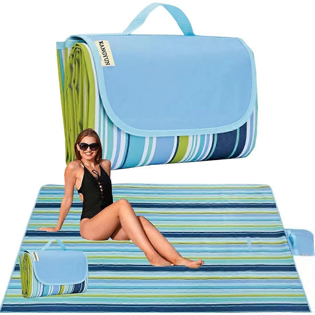 Extra Large Sand Proof Folding Beach Blanket 80"x60" for Family Use at Park and Beach, Water-Resistant, Durable Material