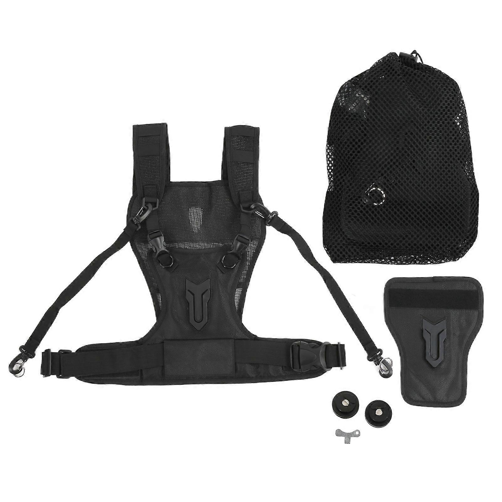 Durable, comfortable and breathable nylon adjustable multi-carrier chest harness with double strap for camera
