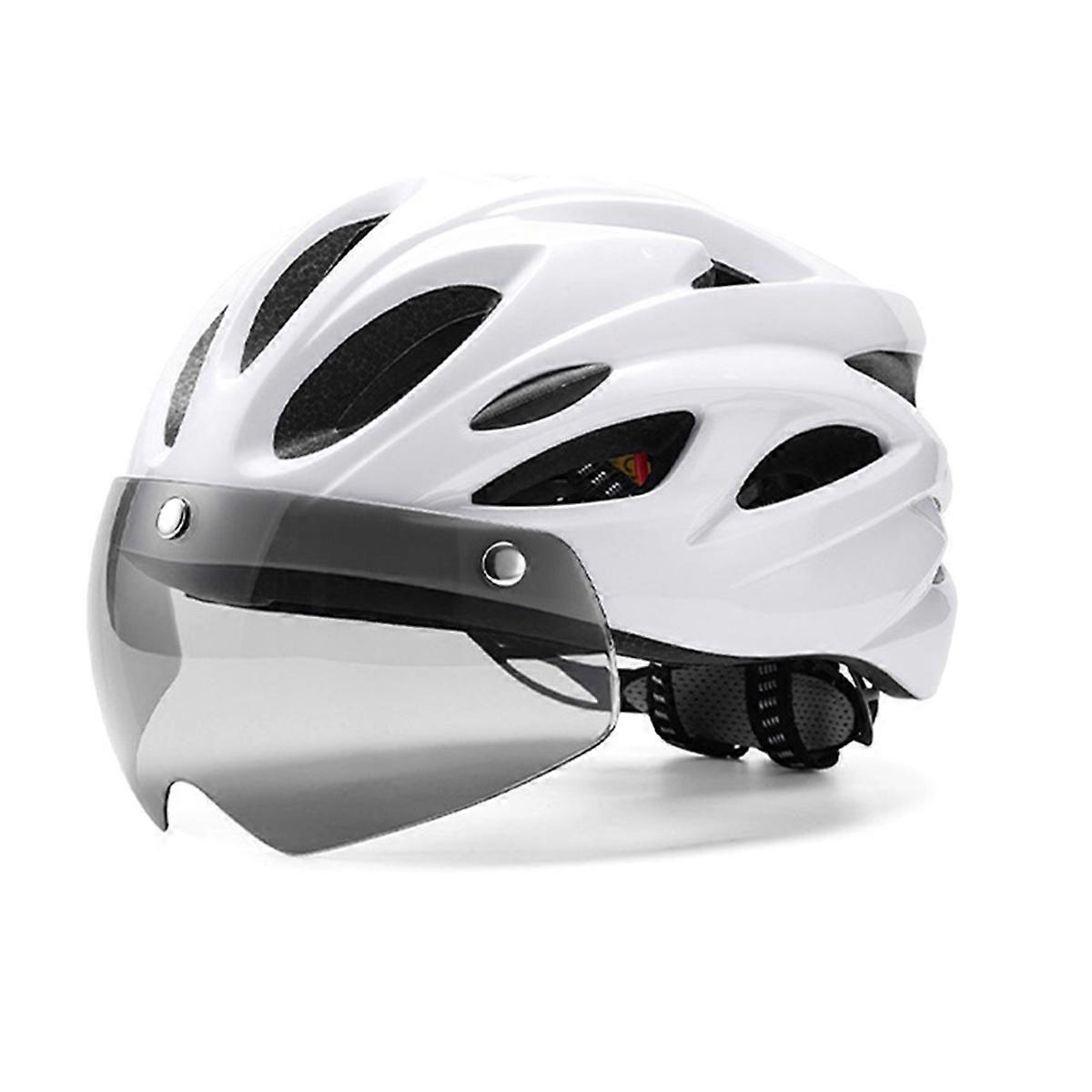 Bike Helmet with Taillight Goggles Adjustable for Men Women, White