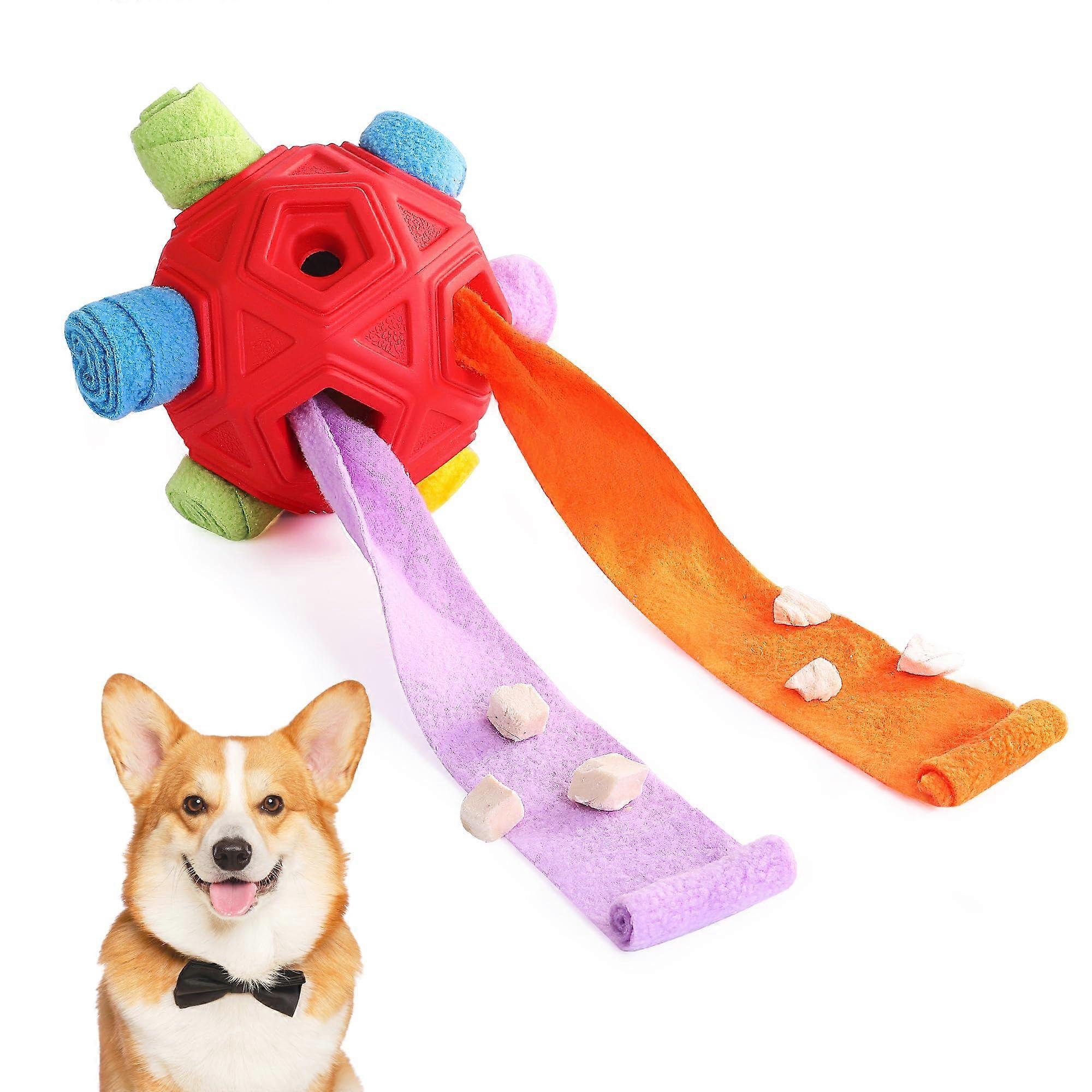 Dog Snuffle Ball Toy for Interactive Play, Red Puzzle Ball for Training and Foraging Skills, Slow Feeder Sniff Toy