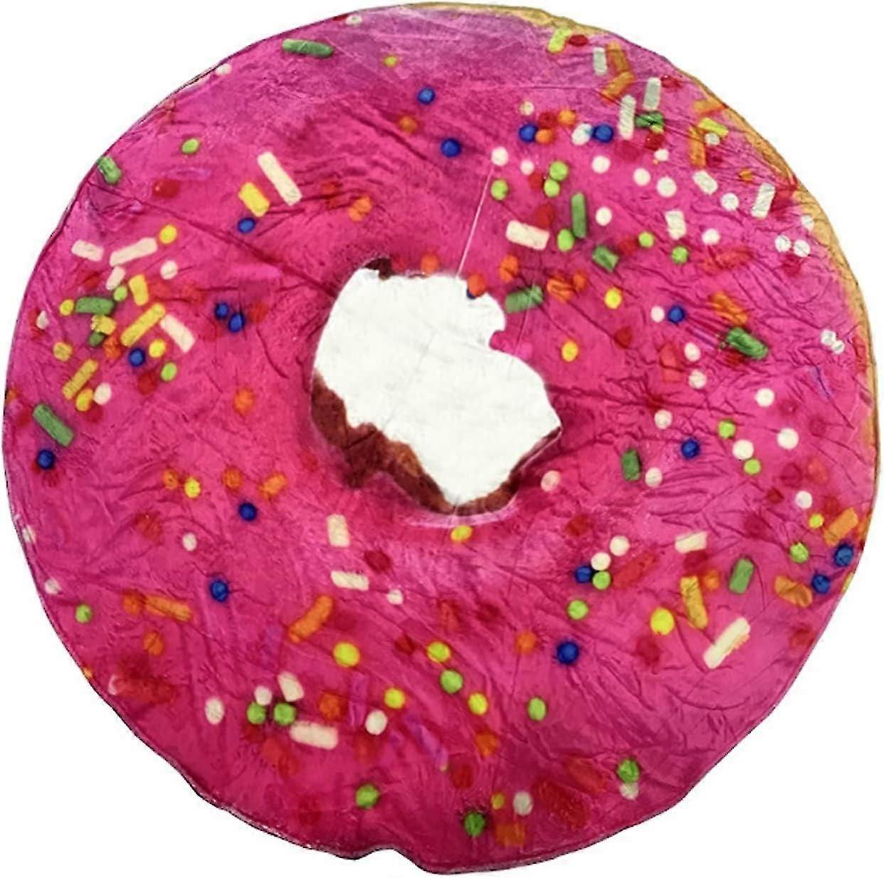 Flannel Fleece Blanket 3D Food Wrap Blanket Round Wrap Blanket Throw Blanket,Funny Realistic Food Round Blanket,31" Inch Donut
