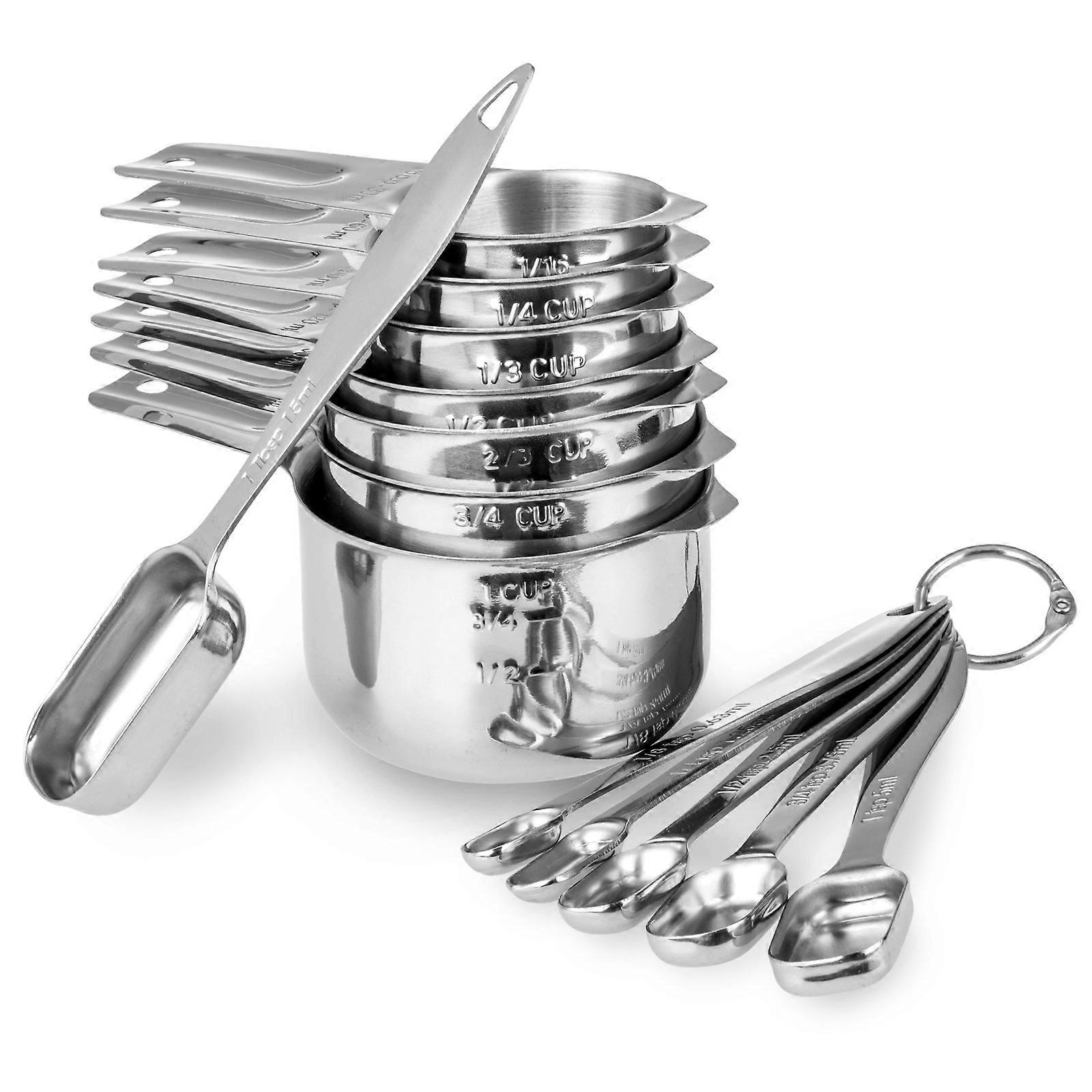 13 Piece Stainless Steel Measuring Cups and Spoons Set with Ergonomic Handles for Cooking and Baking, Easy to Clean