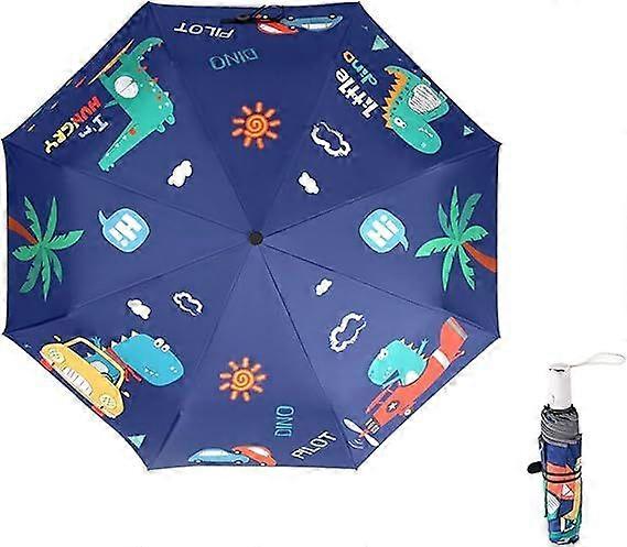 Kids Automatic Folding Umbrella Uv Resistant Travel Umbrella One Button Open-close Cartoon Dinosaur Printing Anti-rebound Design Portable Water