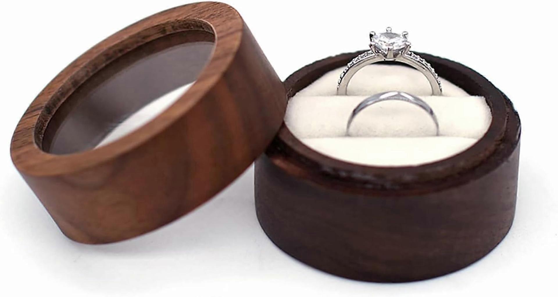 Double-Nest Mini Engagement Ring Holder Box Wooden Ring Box, Retro Style, Small Size, Ceremony Display