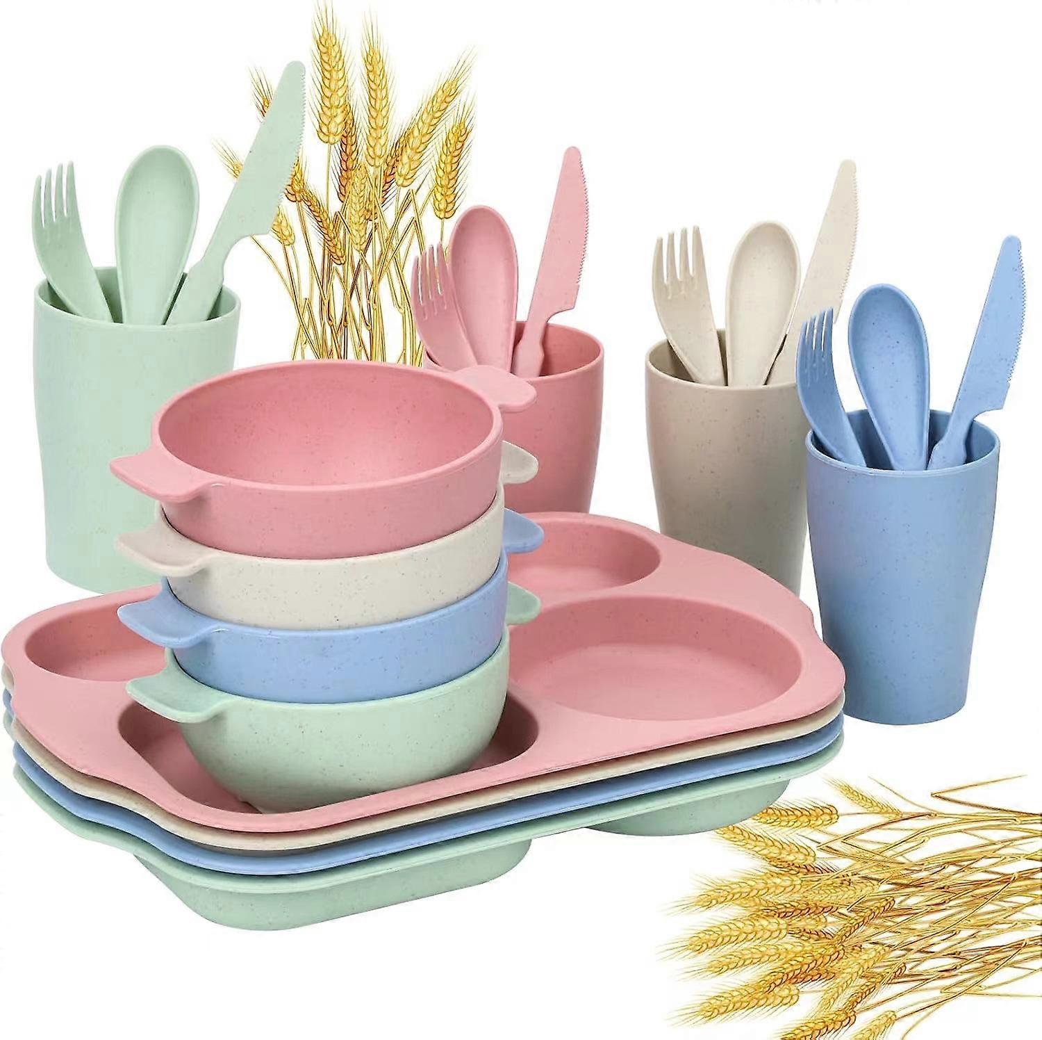 18-Piece Wheat Straw Cutlery Set | Dishwasher Safe Kitchen Plates, Bowls, Reusable, Microwave Safe