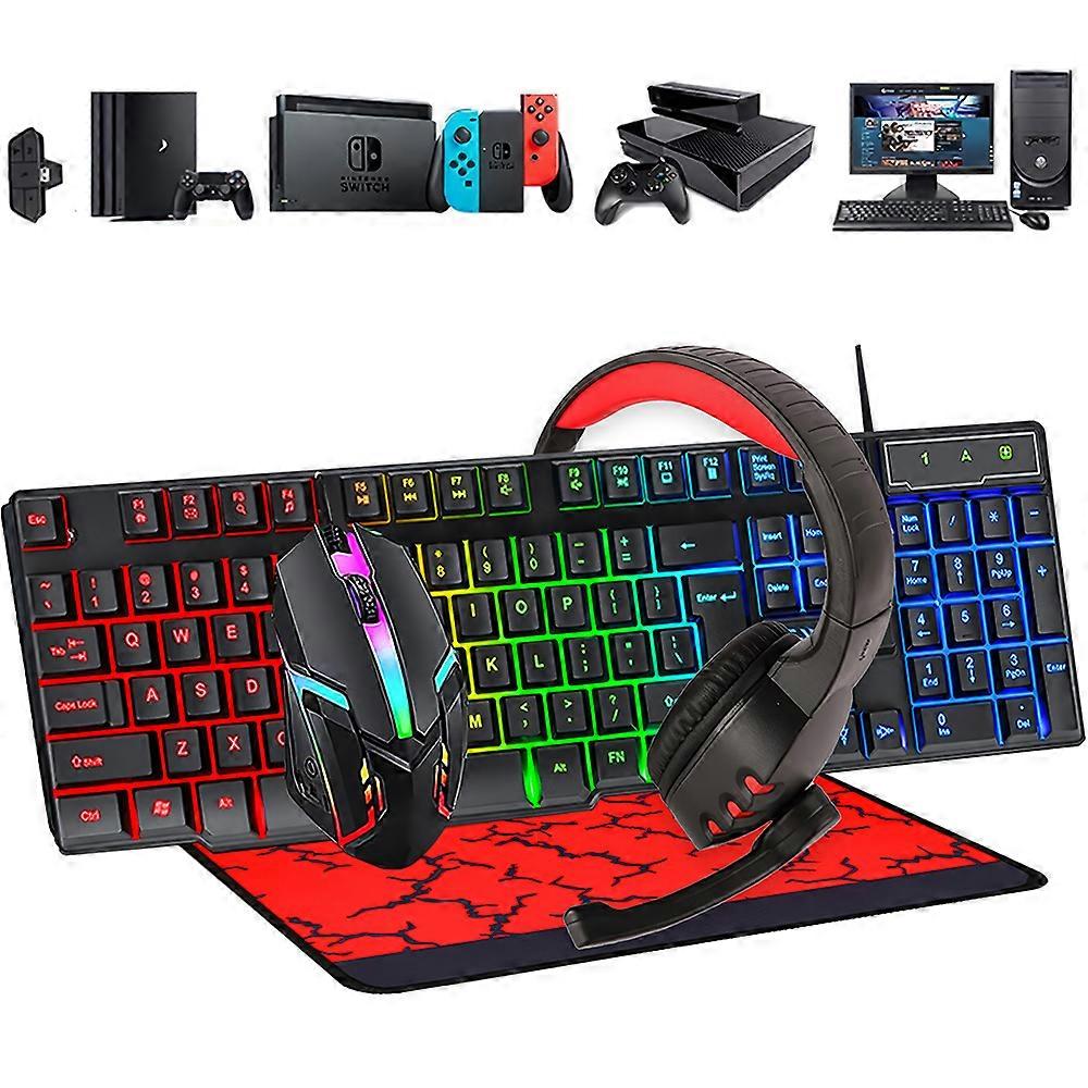 Wired RGB Backlit Gaming Keyboard, Gaming Mouse, Gaming Mouse Pad, Gaming Headset Combo All in One PC Gamer Bundle for Windows PC, Xbox/PS4