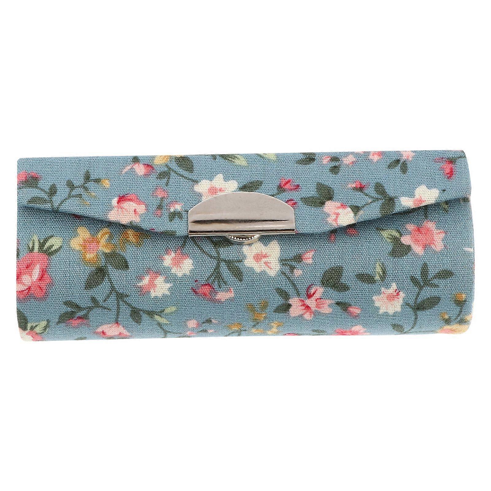 Women Lipstick Case Retro Embroidered Flower Pattern Storage Box with Mirror