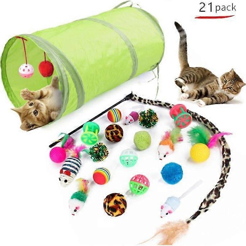 Interactive cat toy - HAUTSTORE - 21 pieces - Feather mouse bell - Green