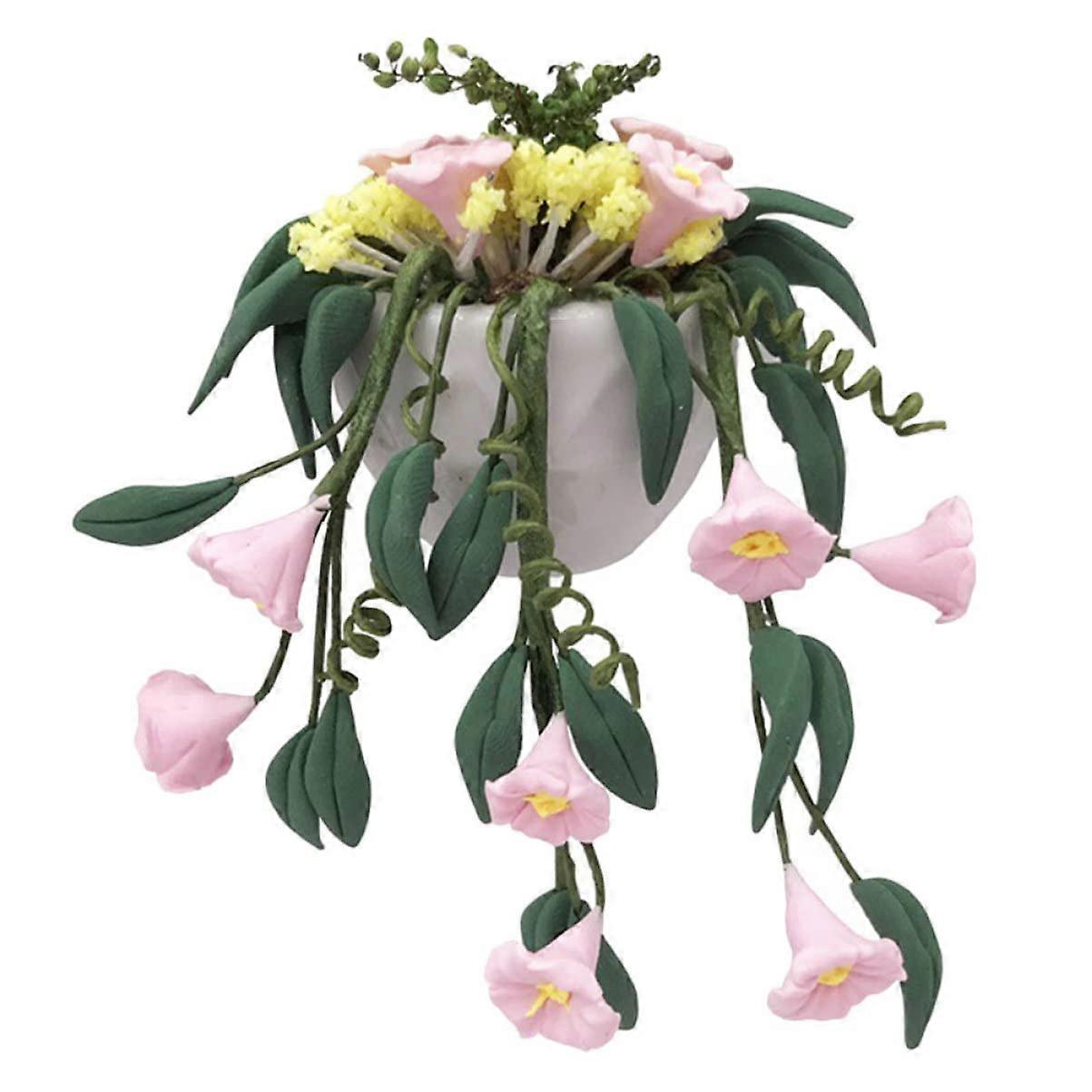 Model White Basin Hanging Basket Desktop Resin Micro Scene With Artificial Plant Figurines And Mini Flower Pots