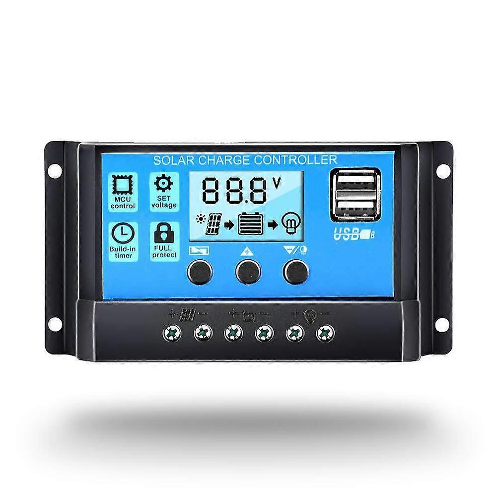 30A PWM Solar Charge Controller 12V/24V Intelligent Regulator Auto Paremeter Adjustable LCD Display with USB Output 5v/2A Max
