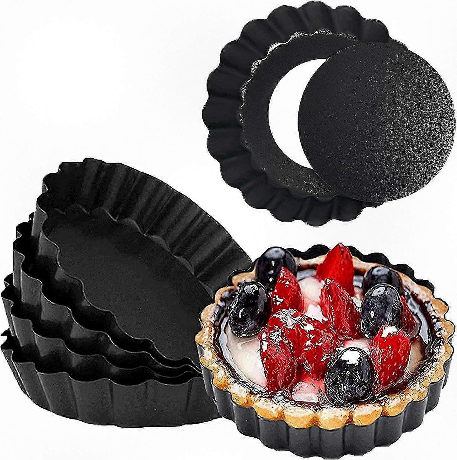 Mini Tart Pans for Baking, 4 Inch Non-Stick Quiche Pan Set of 6 with Removable Bottom, Suitable for Baking Desserts and Treats in Dark Gray