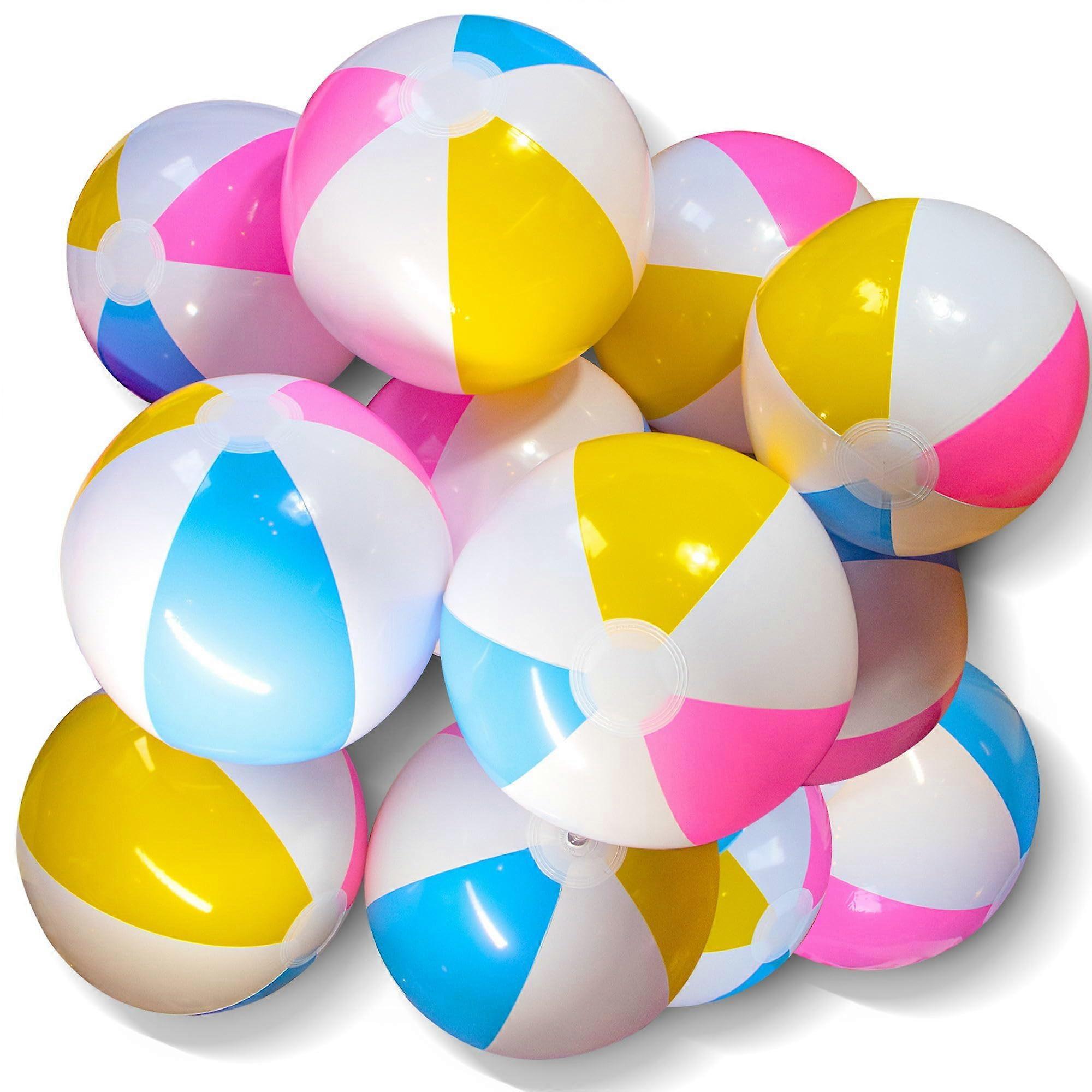 Inflatable Beach Balls 12 Pack, 12' White Panels with Macaron Colors, LeakProof PVC