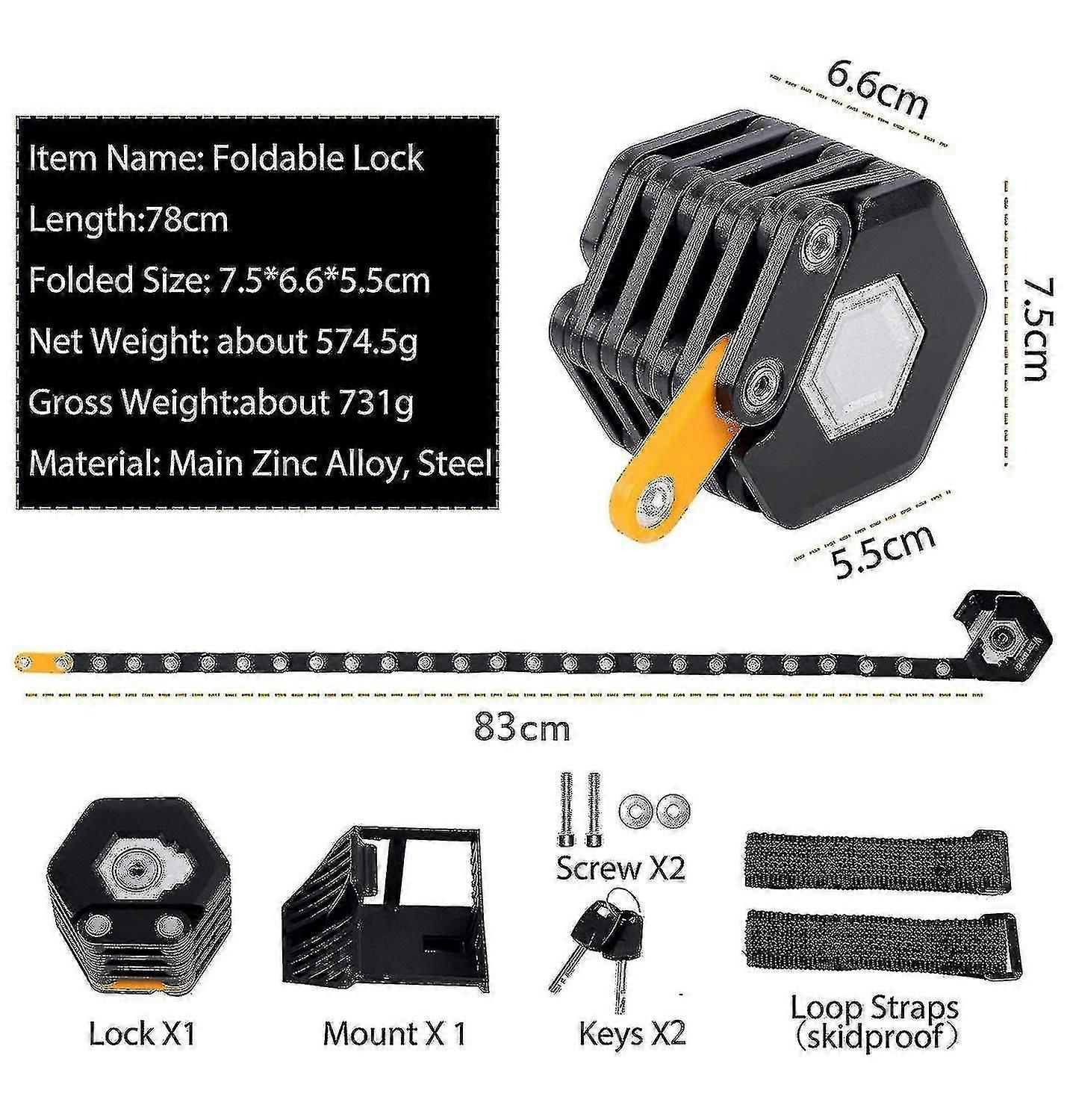 Folding Bike Lock,heavy Duty Metal High Security With Mounting Bracket