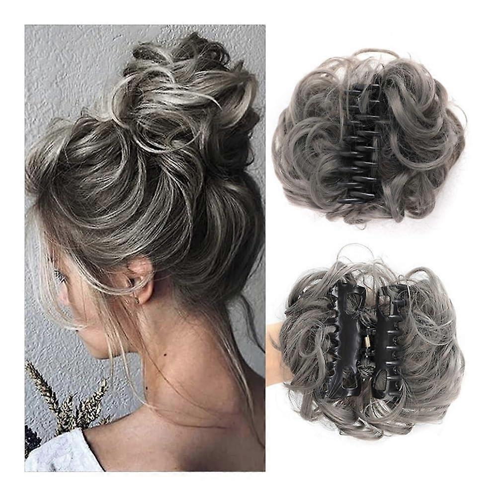 Bun Wig - Secure Hair Bun Clip for Women, Silver Gray Messy Bun Wig Updo Volumizer and Party Accessory for All Hair Types