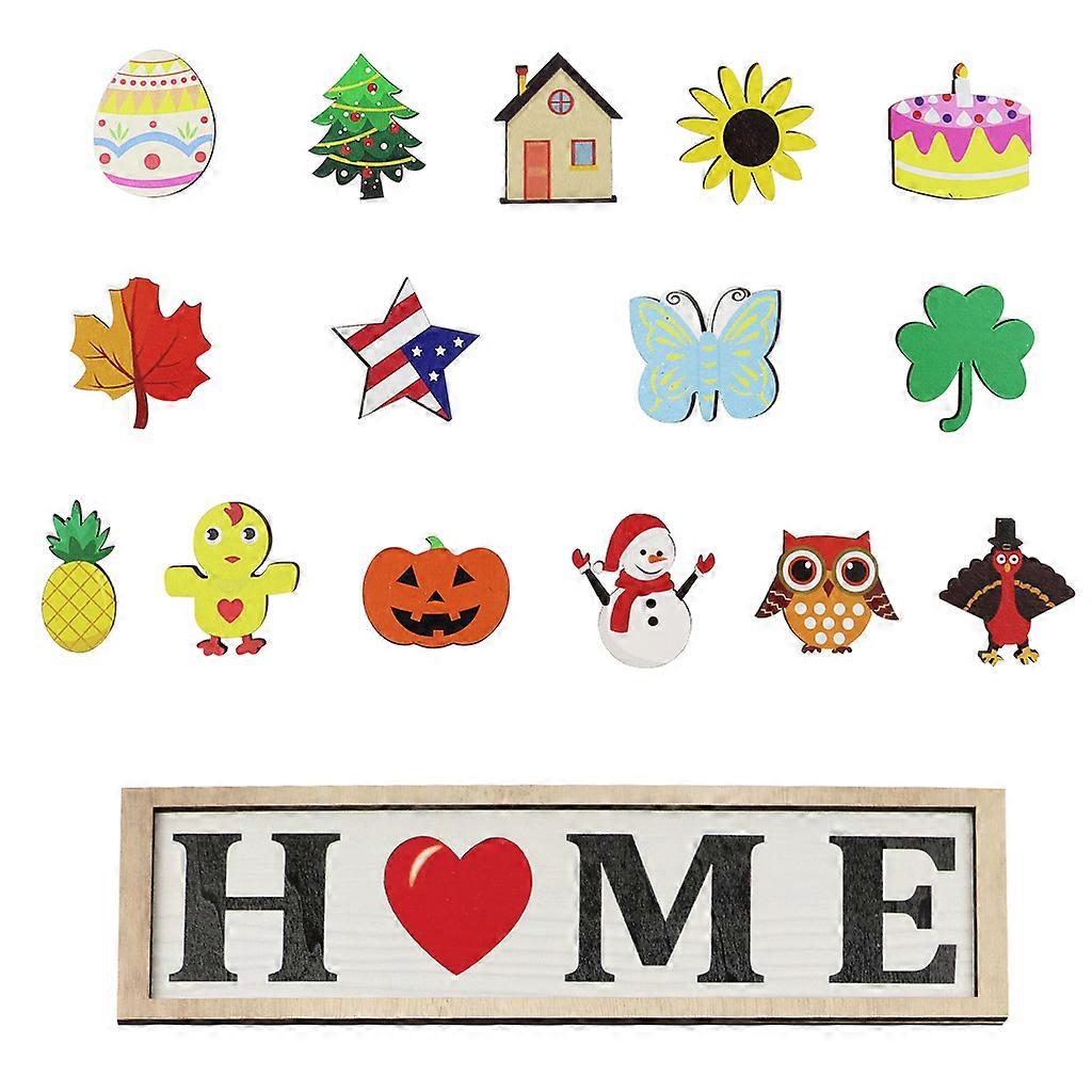 Interchangeable Front Door Home Sign with 15 Changeable Icon Rustic Porch Hanger