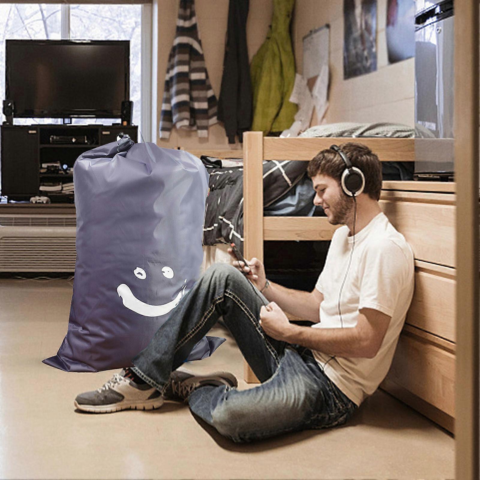 Laundry Bag Nylon Drawstring 61x92cm Dark Grey Smiling Face