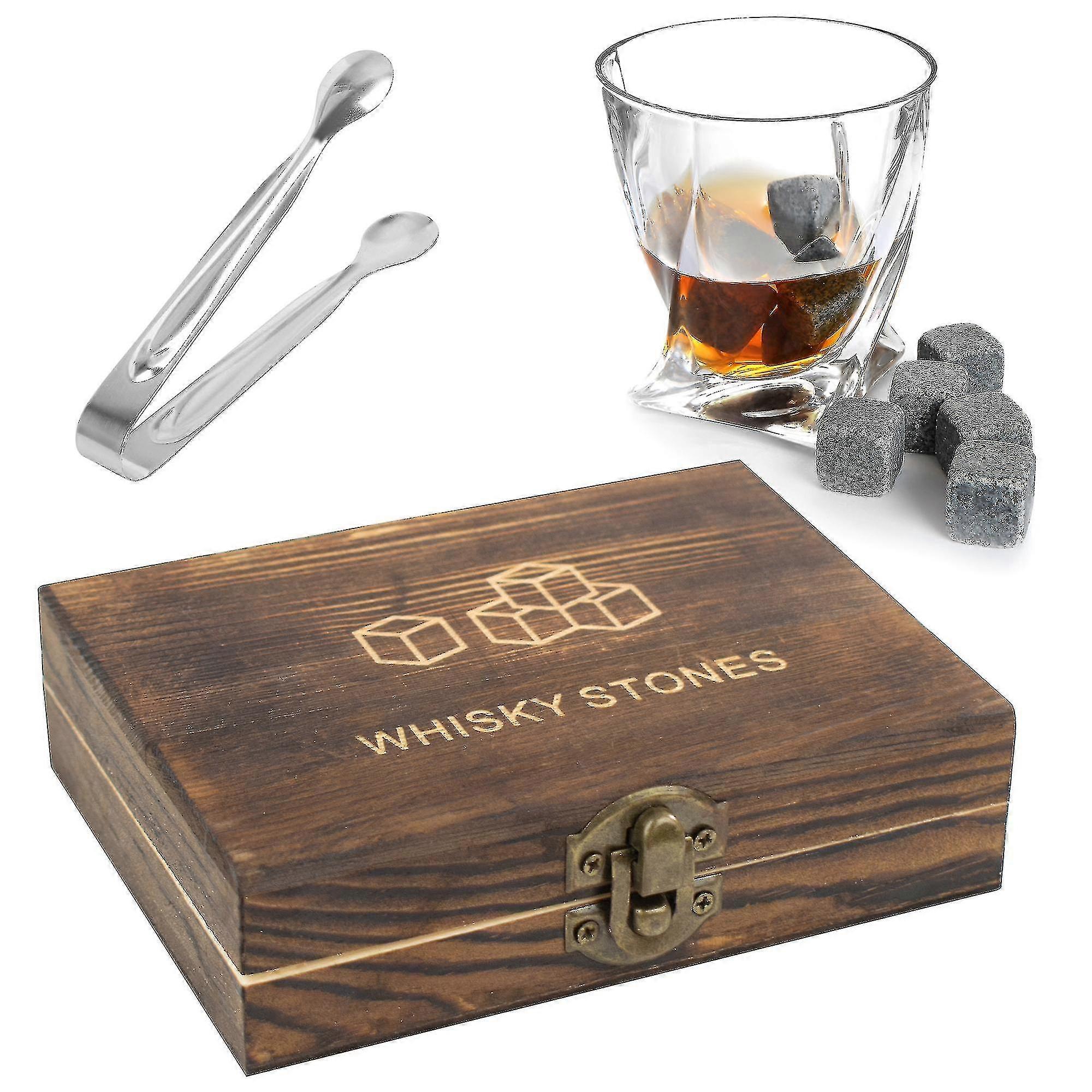 Zestaw upominkowy Whiskey Stones 9pc Whiskey Stones w luksusowym drewnianym pudełku upominkowym