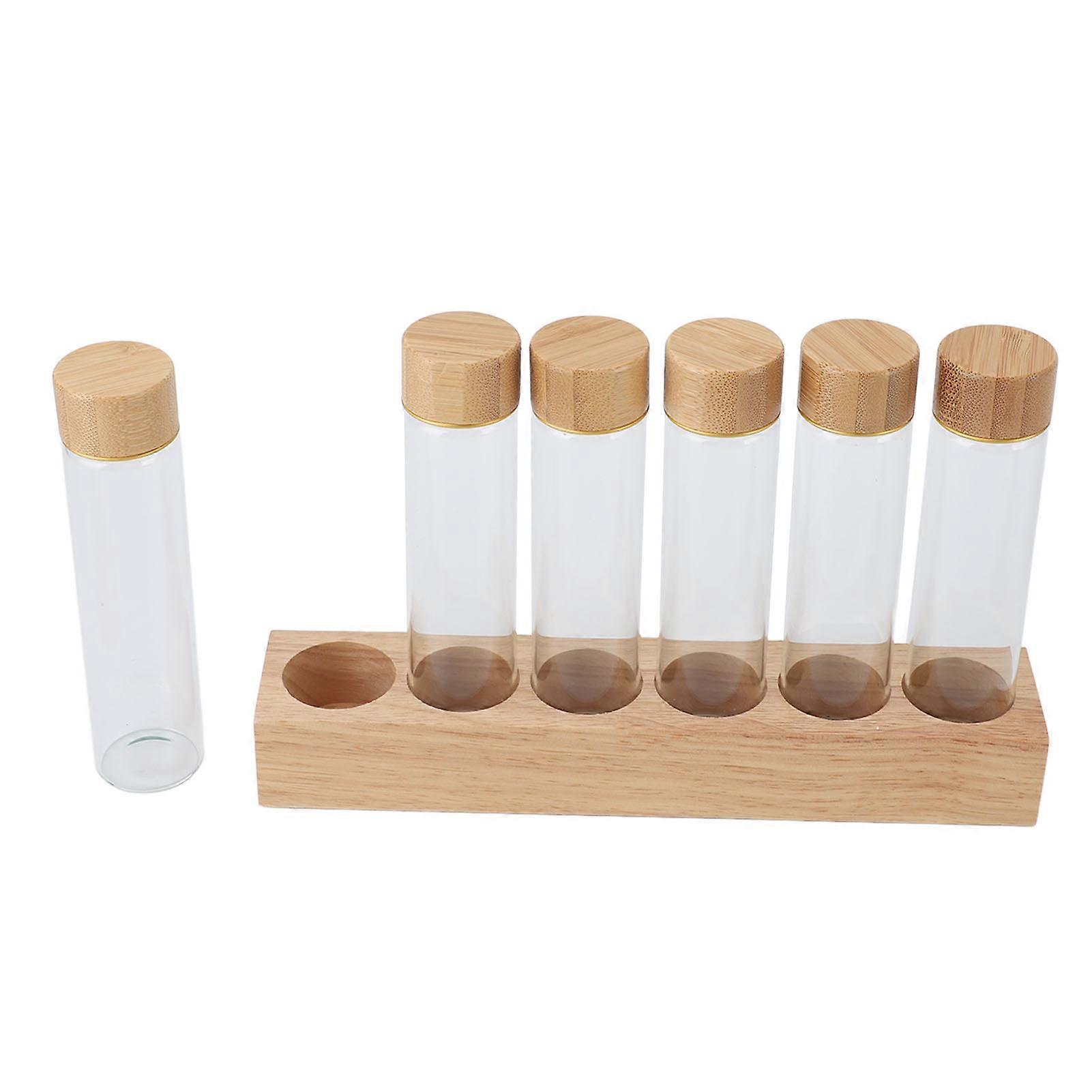 Glass Coffee Bean Storage Tube with Wooden Stand, Single Row