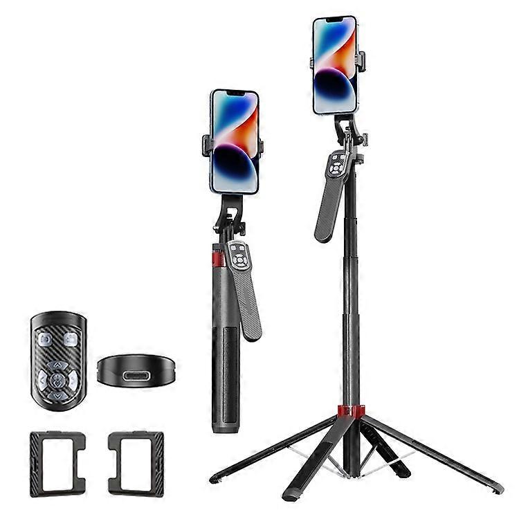 P185TK-V2 Extendable Phone Holder Four-Leg Floor Stand Bluetooth Selfie Stick with 2 Fill Lights
