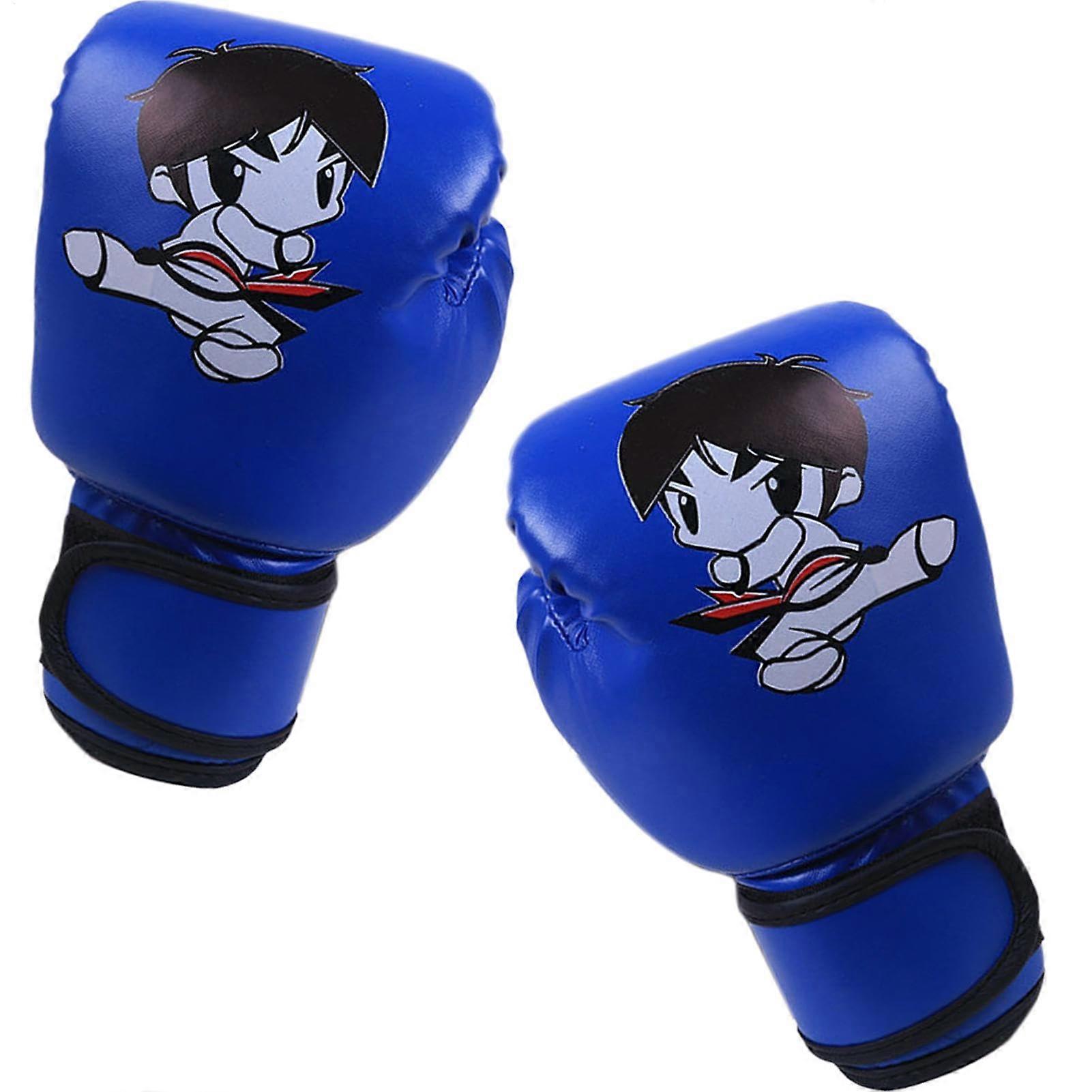 Boxing Gloves for , Cartoon Leather Clasp, Home Training System Blue
