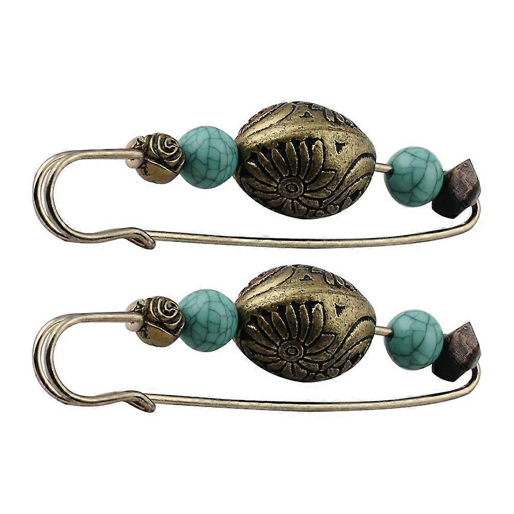 Vintage Style Oval Shape Brooch Multi 2Pcs 3.4X1.2X0.8In