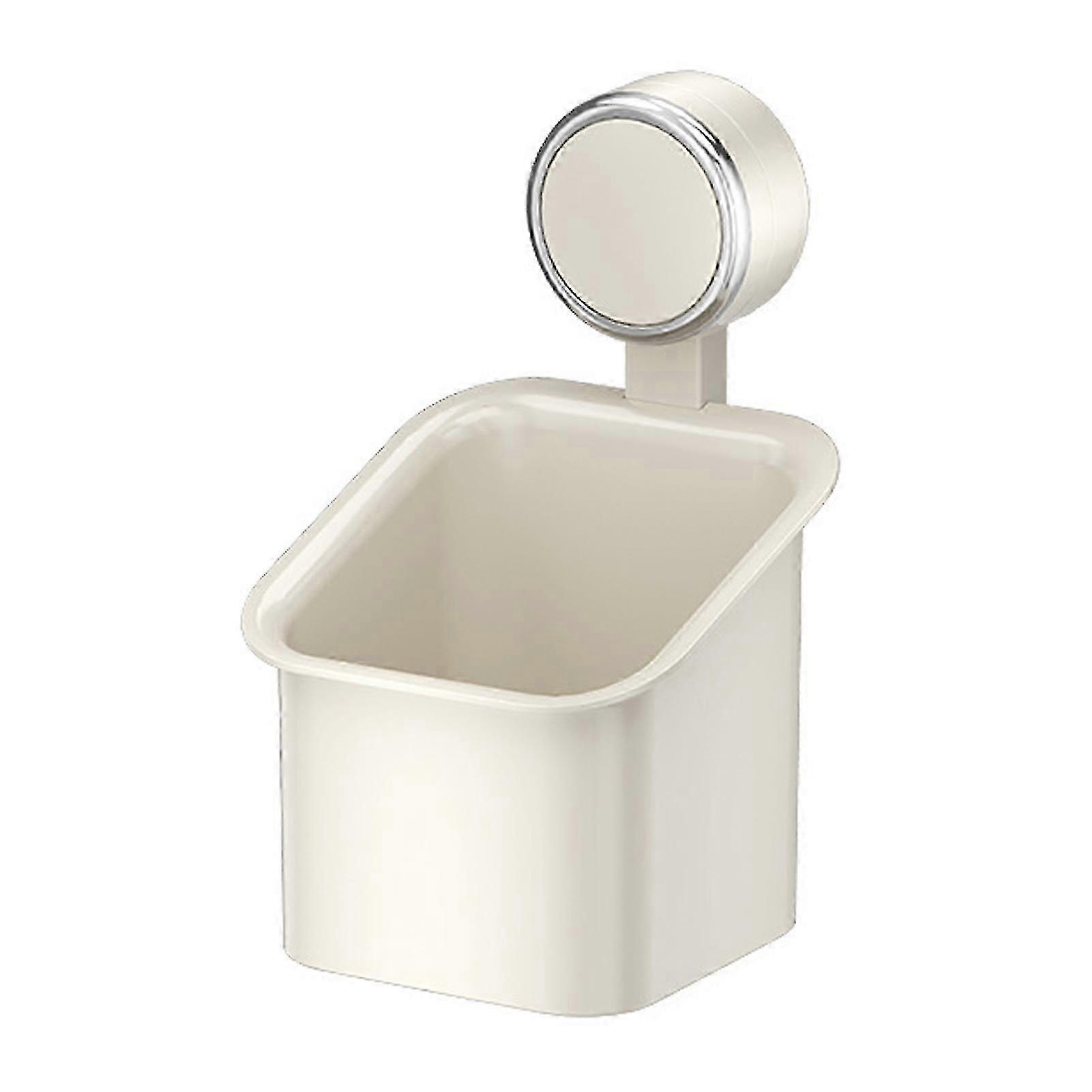 ドレンホール付き透明シャワーキャディ、取り外し可能なバスケット、強力な吸引棚 - ミルキーホワイト