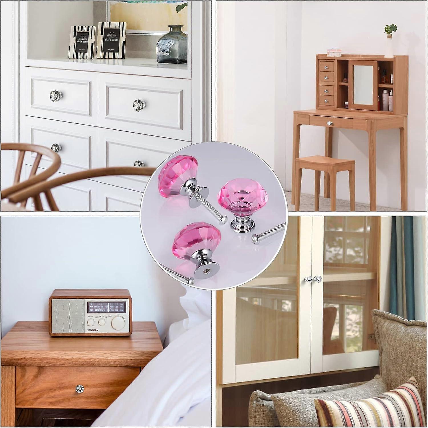 Diamond Pulls  30mm Glass Drawer Knobs  Cupboard Cabinet Handle Drawer Pull Handle with Screw 12PCS Crystal Door Knobs