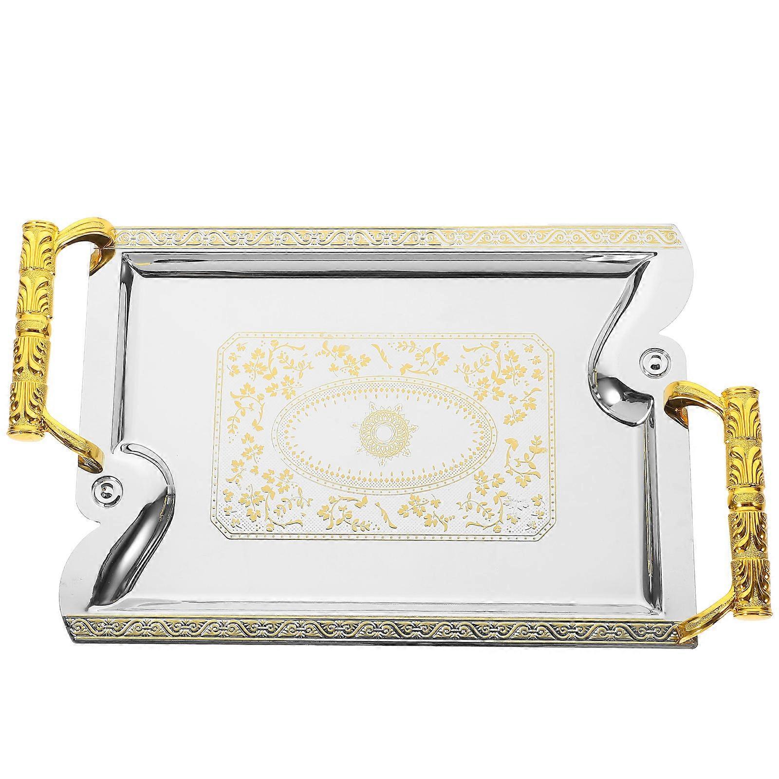 Serving Tray Decorative Metal Tray For Home Use Easy to Clean 25.5X18.5X5CM 1Pcs